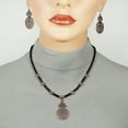 thumbnail image 2 of Round Patterned Copper Black Glass Beaded Necklace and Earring Set-20, 2 of 5
