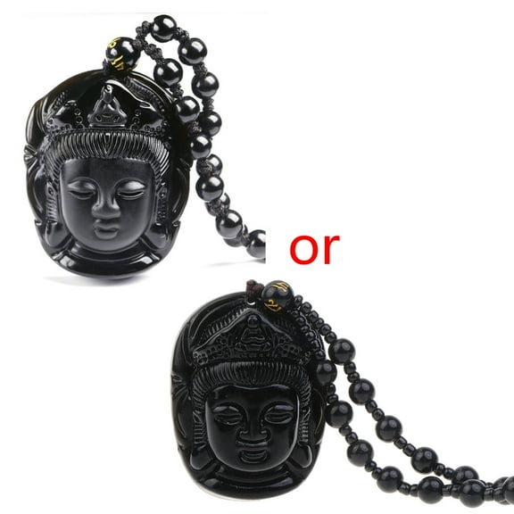 HGYCPP Religious Obsidian Buddha Amitabha Pendant Necklace Adjustable Bead Chain Necklace Jewelry for Xmas