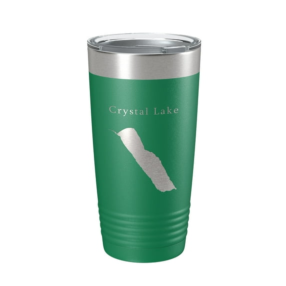 Crystal Lake Map Tumbler Travel Mug Insulated Laser Engraved Coffee Cup Vermont 20 oz Green