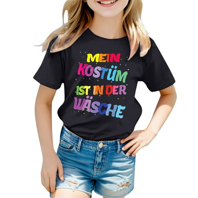 XDZJLR T-Shirt pour Filles Tout-Petits Vêtements de Carnaval Imprimés Col Rond Manches Courtes 8-9 Ans