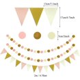 thumbnail image 5 of Decoración de fiesta, 21 piezas de abanicos de papel colgantes de color rosa, flores de pompones, guirnaldas de lunares y banderines triangulares para fiestas de cumpleaños, novias, 5 of 5