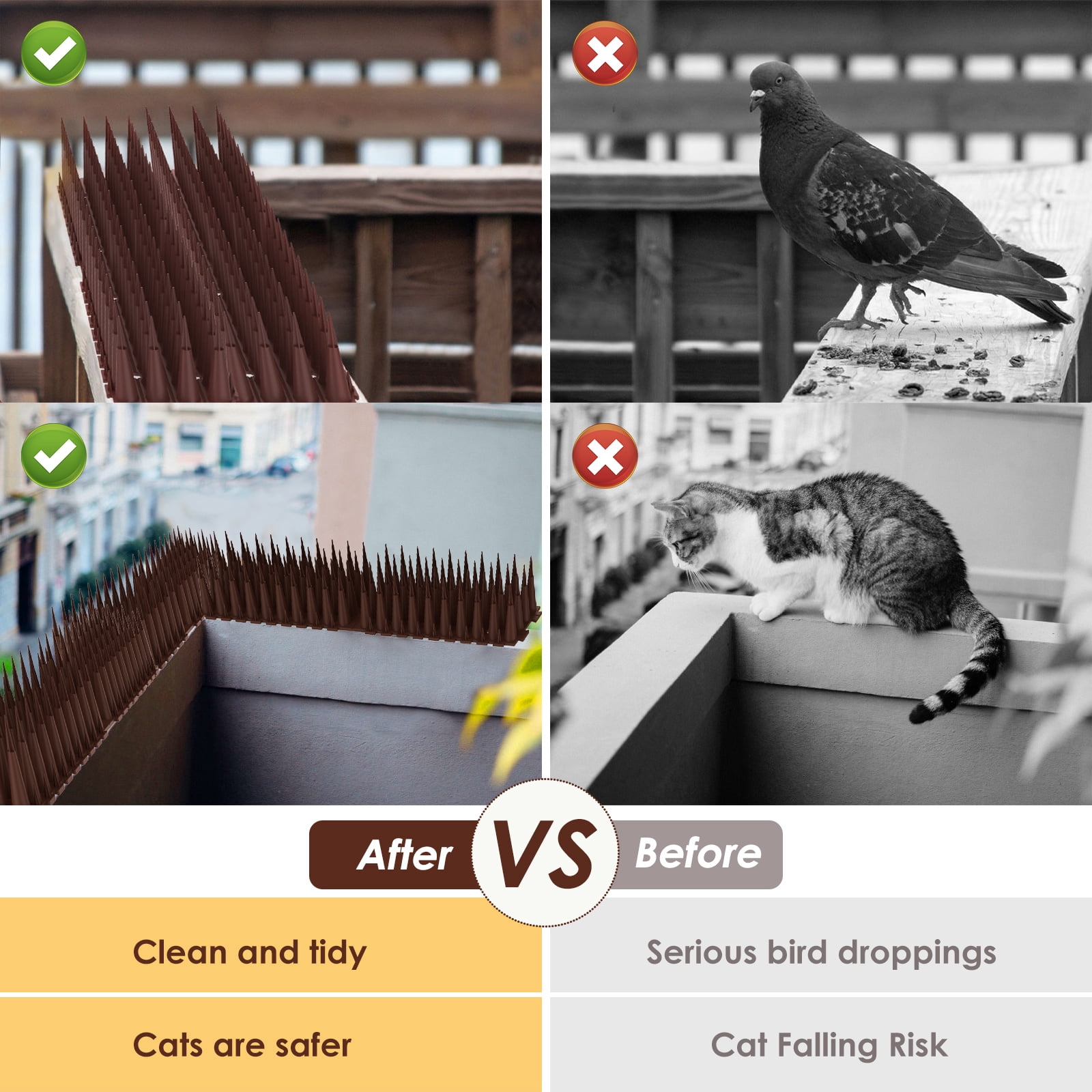 Ikoopy 12 Pack Bird Pigeon Spikes Tool Kit Flexible Versatile Fence Spikes of Birds Set Sturdy Animals Away Fence Kit for Outside Use 11.81*0.79*0.79in Brown