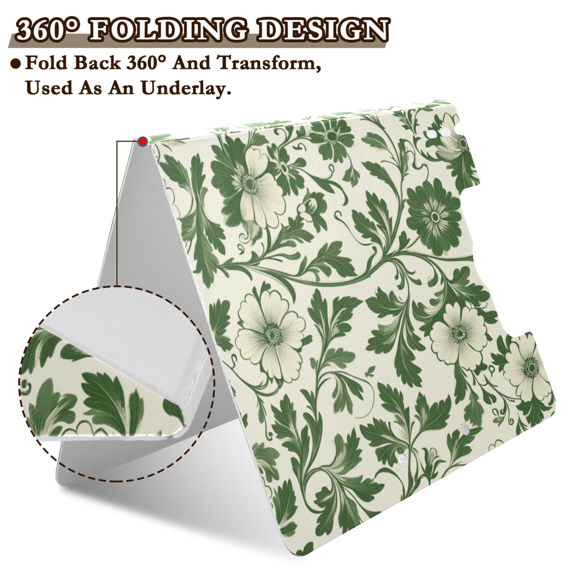 FORMRS A4 Clipboard Folder with Pen Holder Horizontal Foldable School Office Binder, Green Floral