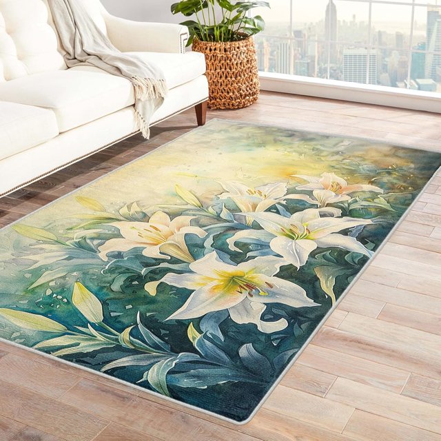 Lily Rugs for Living Room Bedroom - Flower Rug 3x5 - Floral Carpet for Home Decor - Washable Non Slip Patterned Indoor Small Area Rug - Soft & Low Pile (ZN&226)