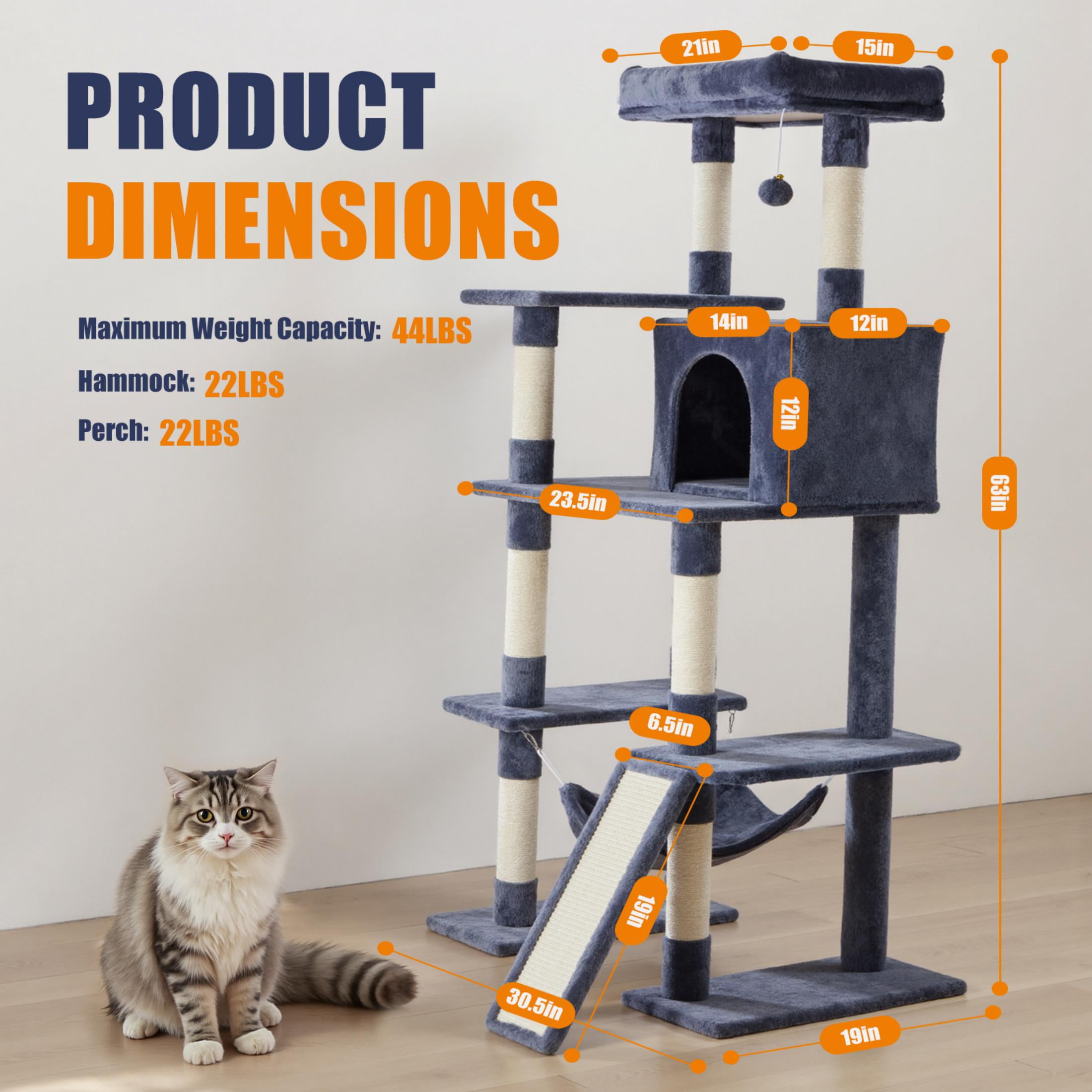 EDX 63" Cat Tree Tower for Indoor Cats, Multi-Level Durable Cat Climbing Tower, Large Pet House with Natural Sisal Scratching Post, Cozy Condo, Extended Platform, Kitten Toy and Hammock, Dark Blue