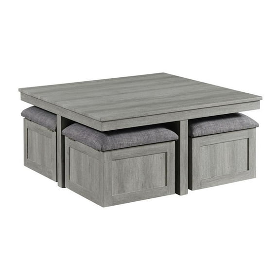 Bowery Hill Modern Coffee Table with Four Storage Stools in Grey