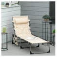 thumbnail image 2 of Folding Chaise Lounge Chair, Outdoor Reclining Beach Chair with Pillow - 5 Position Adjustable, Padded, Portable for Patio, Camping, Beige, 2 of 9