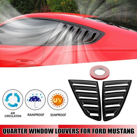 Black Stamped Louver Kit - 2x Black 1/4 Quarter Side Window Scoop Louver Cover For Ford Mustang 2015-2017