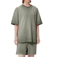 thumbnail image 3 of Women's V Neck Short Sleeve T-Shirt Tops Blouses for Casual Daily Wear Loose Fit Solid Color Soft Breathable Fashion Essential Gift for Women | Aestivo,Army Green L, 3 of 7