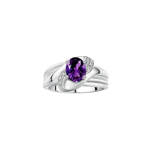 RYLOS Rings for Women 14K White Gold Ring Oval 9X7MM Gemstone & Diamonds Classic Design February Amethyst Jewelry for Women Size 5