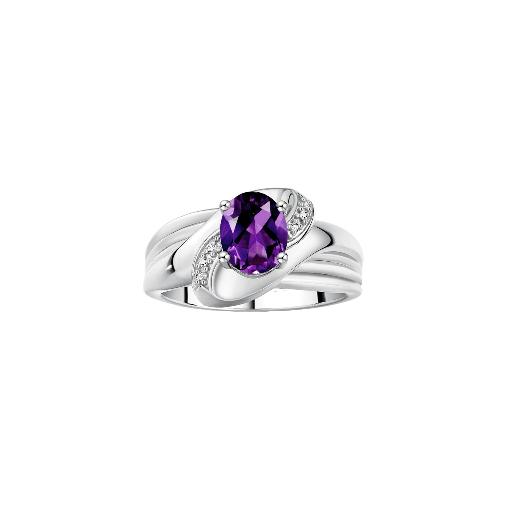 RYLOS Rings for Women Sterling Silver Ring Oval 9X7MM Gemstone & Diamonds Classic Design February Amethyst Jewelry for Women Size 5