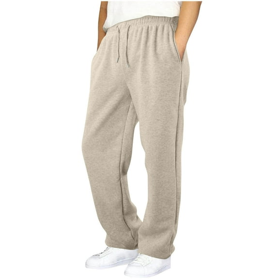 SERTG Children Long Pants Solid Color Fall Winter Jeans Thick Velvet Elastic Waistband Adjustable Rope Pants with Side Pockets Casual Sports Pants for Boys 4-15 Years(Beige,14-15 Years)