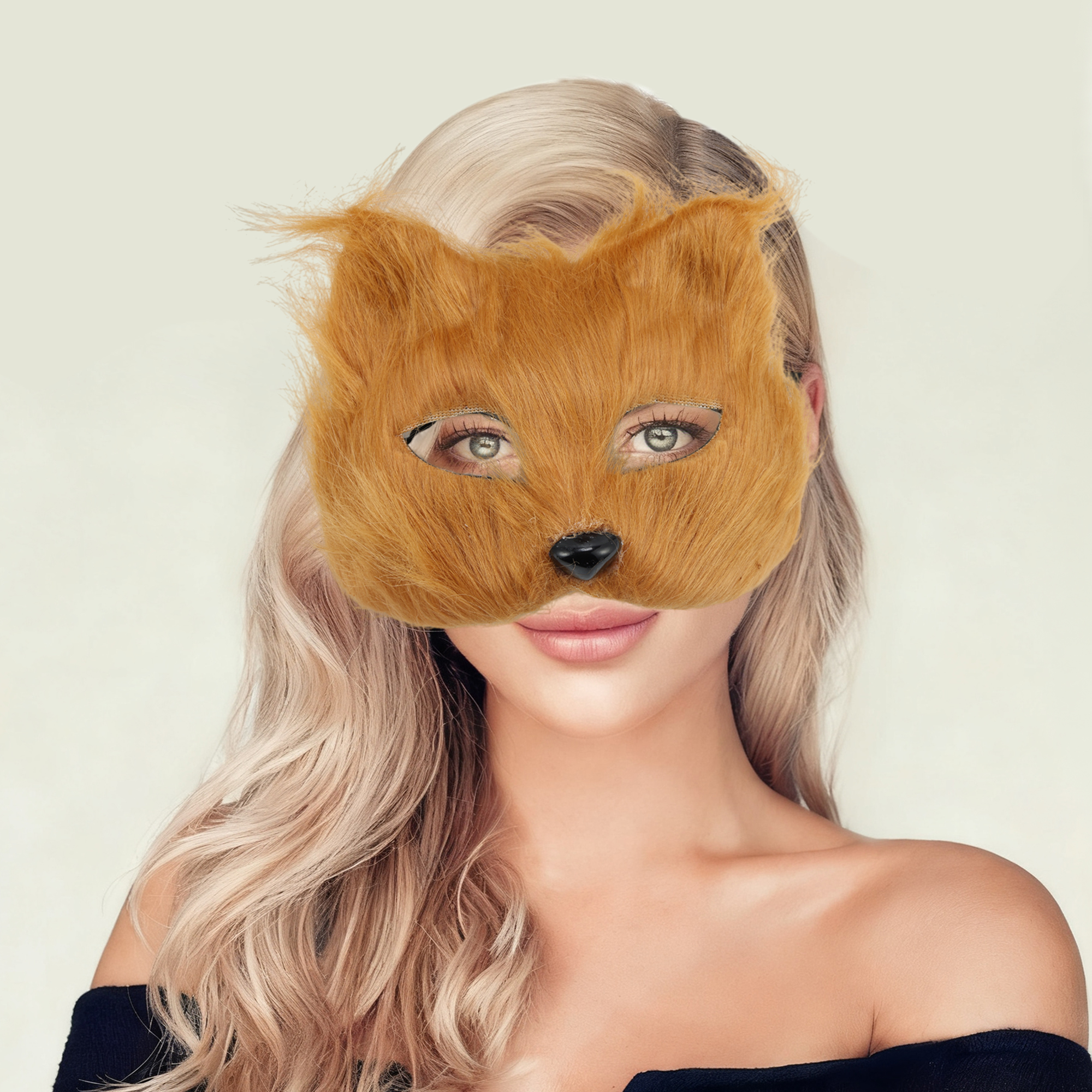 Unique Bargains 1 Pack Long-haired Foxes Party Mask Costume Events Yellow