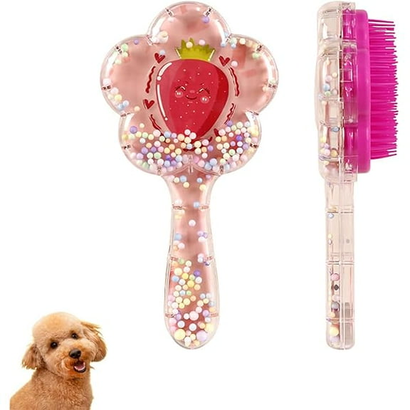 Soft Dog Brush for Small Dogs | Gentle Puppy Brush for Yorkies, Shih Tzus, Maltipoos & Maltese | Pet Hair Removal Brush with Soft Bristles | Dog Brush for Shedding (Rose Red Strawberry)