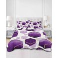 thumbnail image 3 of Purple Geometric Queen Size Down Alternative Comforter, Lightweight Comforter Quilt Bedding Set with Pillow Shams Gold White Hexagon Modern All Seasons Bed Comforter Duvet Insert 90"x96", 3 of 7