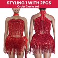 thumbnail image 4 of Baisdan Sequin Skirt for Women, Sparkly Mini Skirt, Sequin Tassel Fringe Skirts, Red, 4 of 6