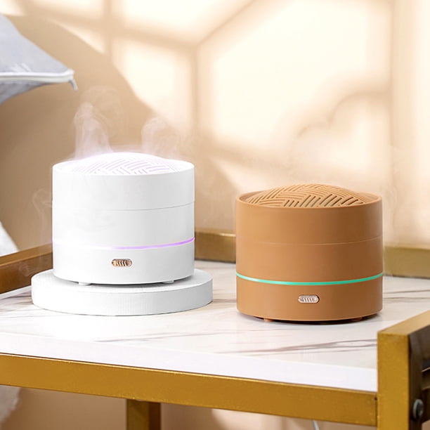 Difusor de aromaterapia Ambientador de escritorio USB pequeño | Humidificador de aceites esenciales | Luz nocturna silenciosa | Hogar Dormitorio Oficina Uso | Blanco Amarillo | 12x12x11cm | 1 pieza