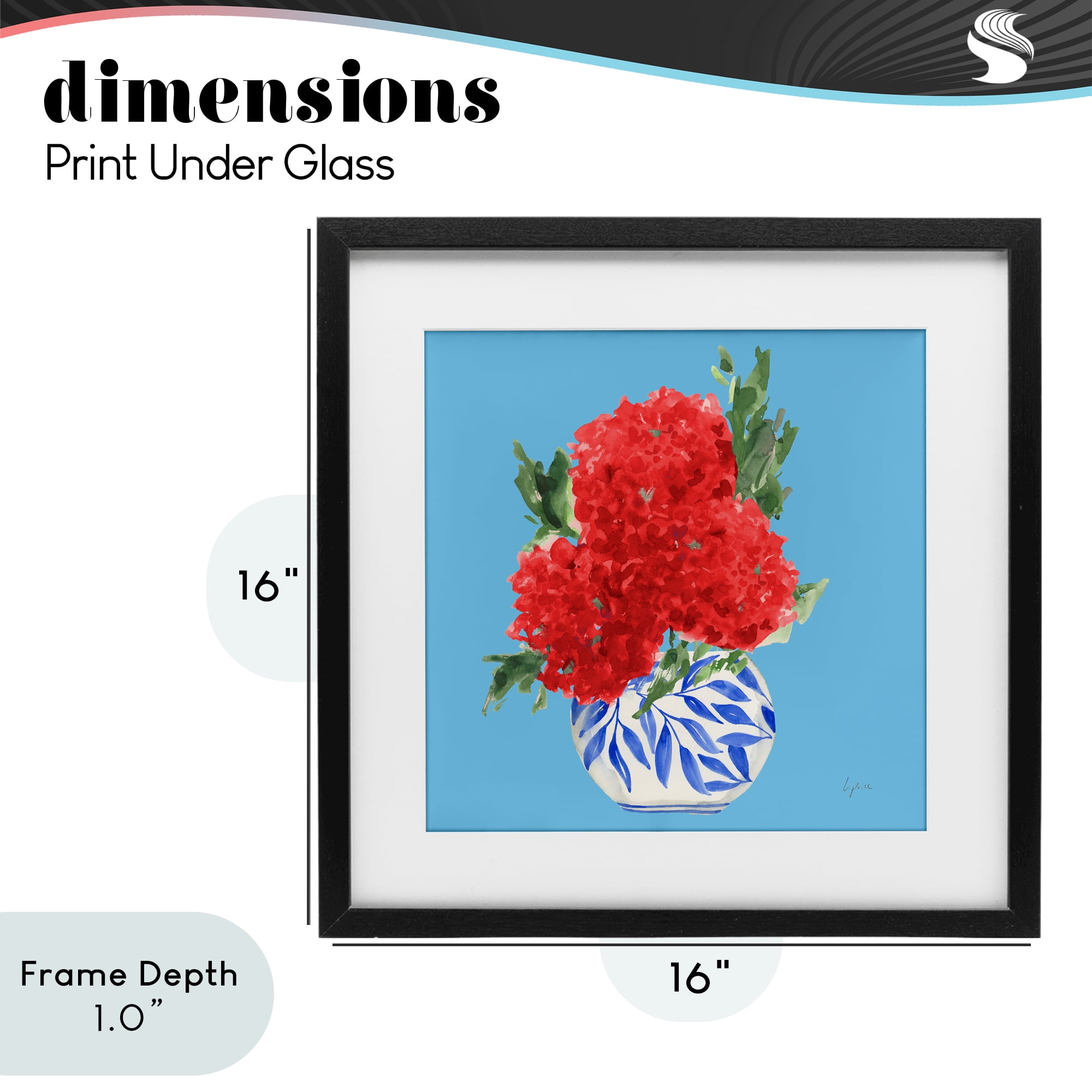 Stupell Industries Red Hydrangeas Blue Vase Black Framed Print Under Glass, design by Lucille Price