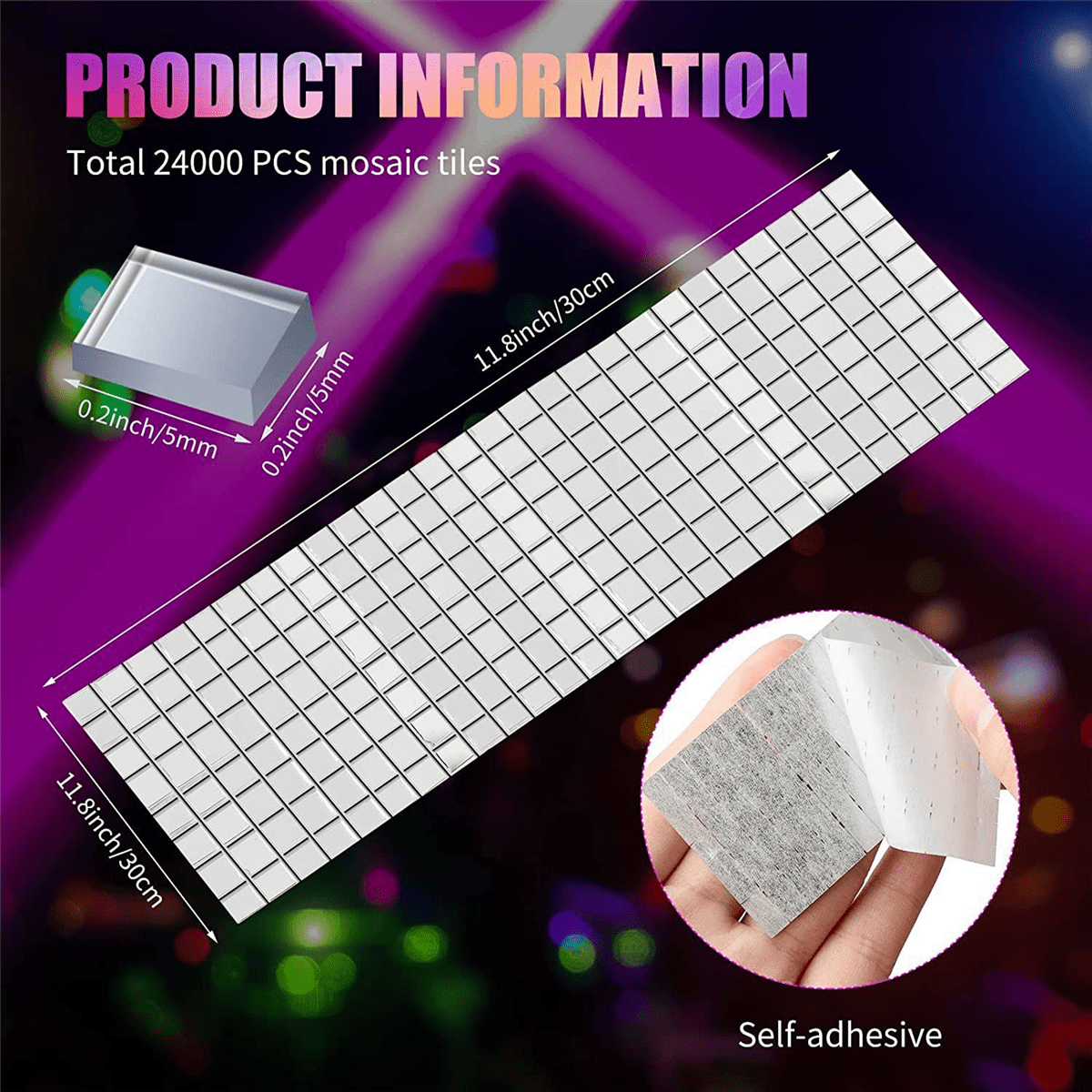 24000 Pcs Self Adhesive Mosaic Tiles Small Mirror Mosaics Tiles Square Mirror Mosaic Stickers for Craft Decoration,24000 x Mosaic Tiles,Silver