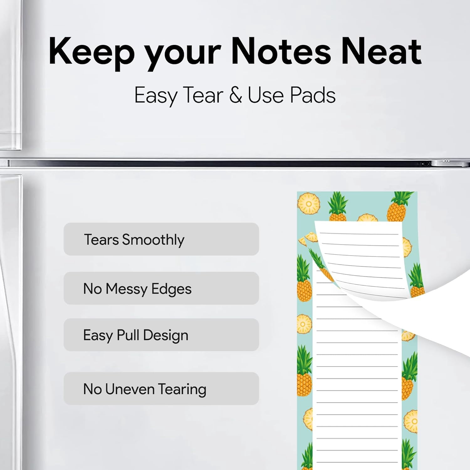 8 Large Magnetic Notepads – Big Notepads for Grocery List, Shopping List, To-Do List, Reminders -Strong Magnetic Back- Memo Pads with Realistic Fruit Designs | 60 Sheets per Pad 9 x 3.5 inch (8 Pack)