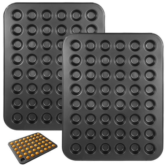 2 Pcs Mini Muffin Pans Nonstick 48 Cups, Carbon Steel Baking Tray for Home and Commercial Use, Black, 15.9 x 12.6 Inches Ideal for Bulk Baking, Easy Release, Smooth Surface