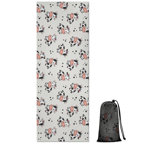 Light Cow Floral Pattern Hot Yoga Mat Towel Non Slip for Hot Yoga - Quick-Drying Yoga Mat Cover with 4 Corner Pockets with Travel Bag - Hot Yoga Towel Non Slip Grip Moisture Wicking Sweat 70"x26"