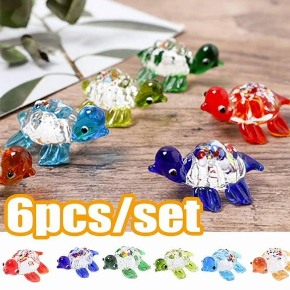 ACDANC 6 Packs Handmade Mini Sea Turtle Art Glass Blown Sea Animal Figurine,Handmade Tiny Turtle Hand Blown Glass Ornaments Gifts Decor Collectible Figurine Gardens
