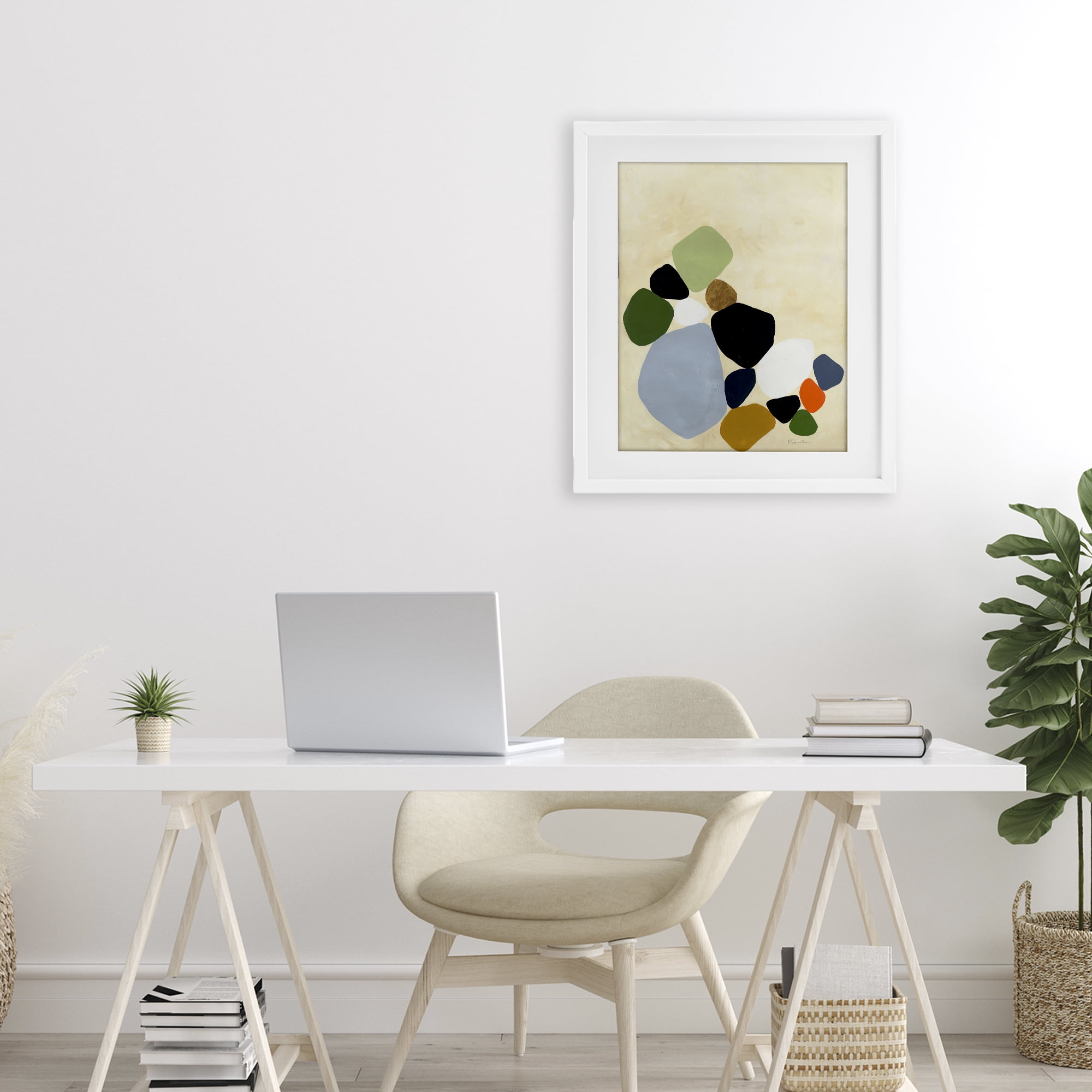 Stupell Industries Balanced Shapes Cluster White Framed Print Under Glass, design by Ruth Fromstein