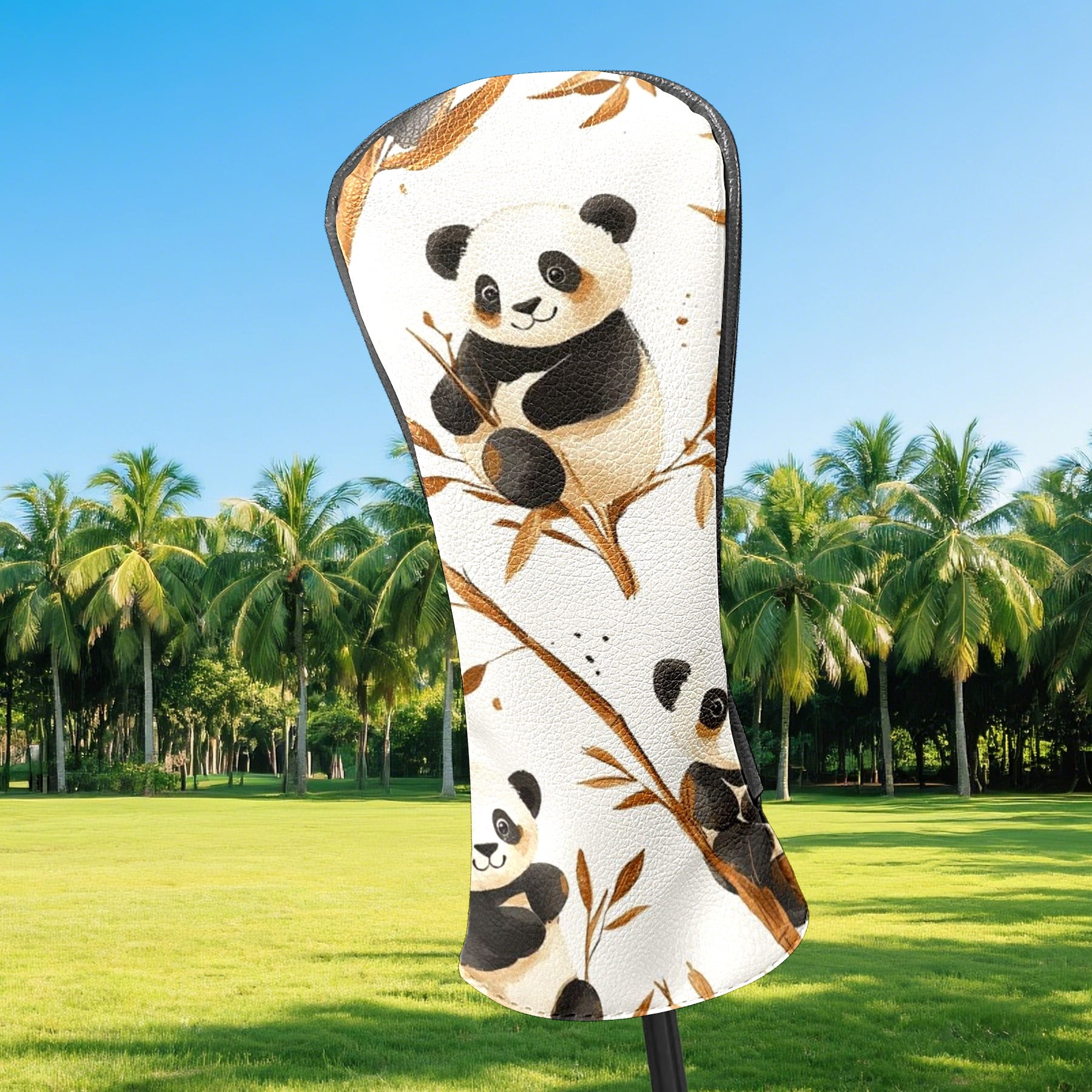 Golf Head Covers Panda Pattern for Driver, Wood & Hybrid, Premium Waterproof PU Leather with Plush Lining, Cute Animal Golf Gifts