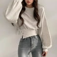 thumbnail image 4 of Htigea Women's Long Sleeve Crop Sweatshirts Side Button Slimming Top Y2k Shirt Solid Crewneck Pullover Sweatshirt White XXL, 4 of 4