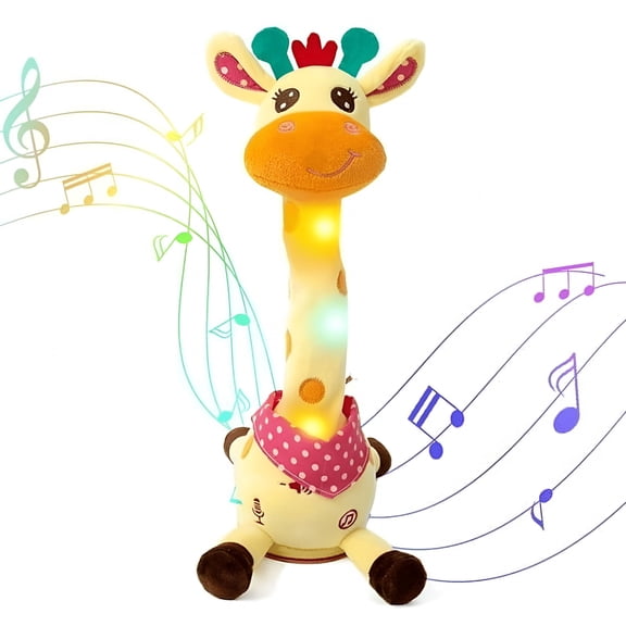 BESTSKY 2026 New Funny Dancing Giraffe Stuffed Animal Toys Singing Song Infants Toddlers Toy Repeats What You Say Interactive Deer Push Glowing Musical Toy Birthday Christmas Gift