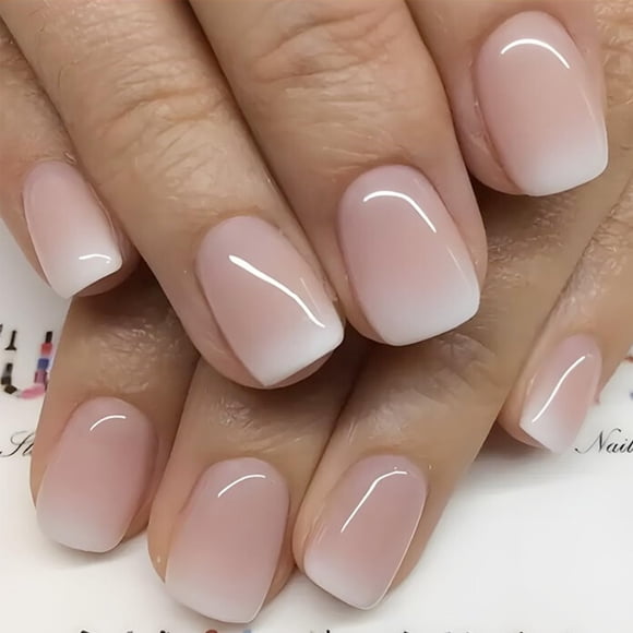 Press on Nails GUAACCB, corto cuadrado, francés, rosa y blanco, 24 unidades