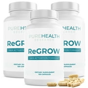 ReGrow Hair Activation Formula - Hair Growth Vitamins with Biotin and Saw Palmetto - Hair Loss Treatments for Women and Men - Thicker and Fuller Hair Supplement, PureHealth Research, 3 Bottles
