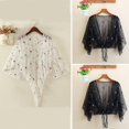 thumbnail image 3 of Seyurigaoka Women Mesh Sheer Cardigan Exquisite Flower Embroidery Loose Tops Beach Blouse, 3 of 7