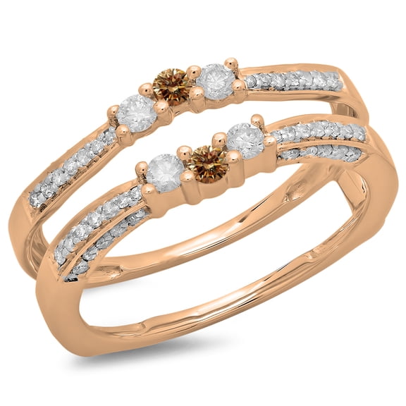 Dazzlingrock Collection 0.50 Carat (ctw) 14K Champagne & White Diamond Wedding Enhancer Guard Band 1/2 CT, Rose Gold, Size 8