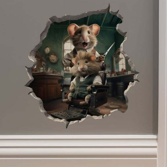 Barber Mouse in Mouse Hole Decal - Mouse Hole 3D Wall Sticker