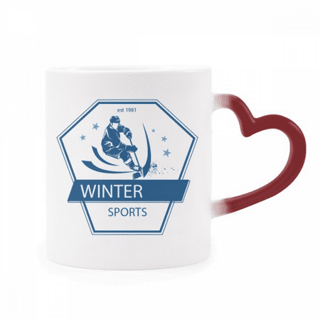 

Winter Sport Skiing Snow Illustration Heat Sensitive Mug Red Color Changing Stoneware Cup