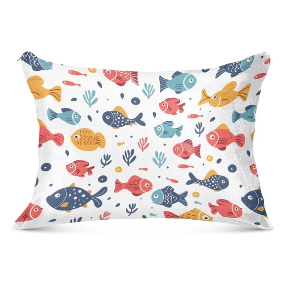 Funny Fishes and Coral Plush Pillow Cases Standard Size Ultra Soft Warm Pillowcases with Zipper 20"x26"