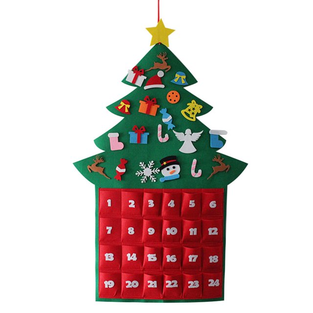 Calendario de Adviento navideño de fieltro para colgar en el árbol de Navidad, calendario de cuenta regresiva, decoración DIY para festivales para niños (verde oscuro)