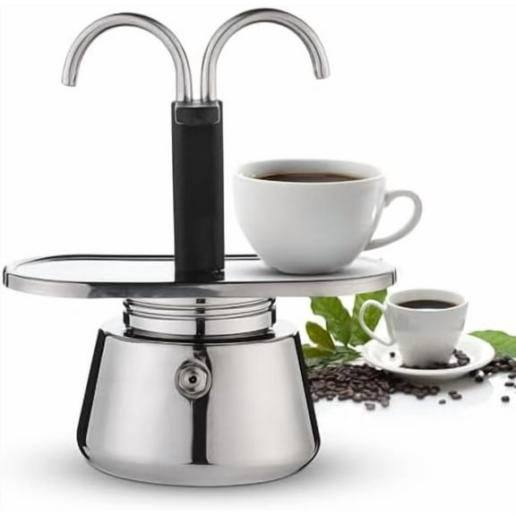 Stainless Steel Moka Pot, 2 Cup Stovetop Espresso Maker, 100ML Stovetop Double Spout Espresso Maker for Making Espressoes Cappuccino Latte Home Camping