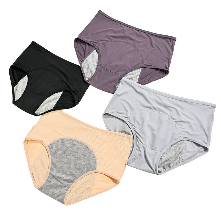 Zacro 4 Pack Period Underwear for Women High Waist Leak-Proof Period  Panties Ladies Menstrual Protective Briefs Underwear for Women,Teen (L, 4  Color)