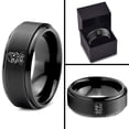 thumbnail image 4 of Black Promise Ring Set Graduation Gamer Tungsten Laser Engraved Womens Wedding Band Script, 4 of 8