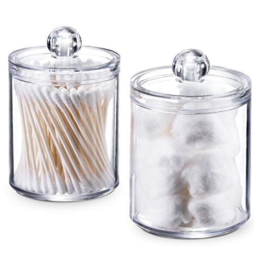 Sheechung Qtip Dispenser Apothecary Jars Bathroom Qtip Holder Storage Canister Clear Plastic Acrylic Jar For Cotton Ball Cotton Swab Q Tips Cotton Rounds 2 Pack Of 10 Oz Small Walmart Com