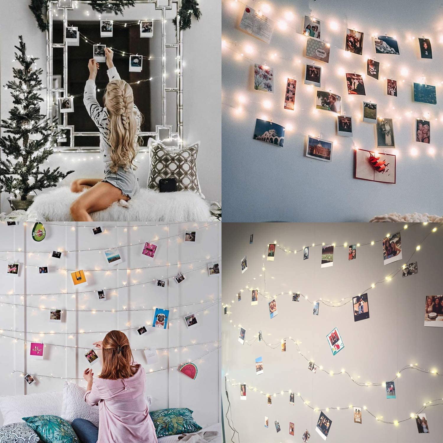 BRYUBR Photo Clip String Light - 33ft 100led Fairy Lights with Clips for Pictures, Photo Lights with 50 Clear Clips for Dorm Bedroom Wall/Wedding