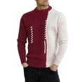 thumbnail image 2 of Men's Mock Turtleneck Sweater Color Block Ribbed Knit Thermal Pullover for Fall and Winter Casual Wear, Ideal for Christmas Parties,Red,M, 2 of 6