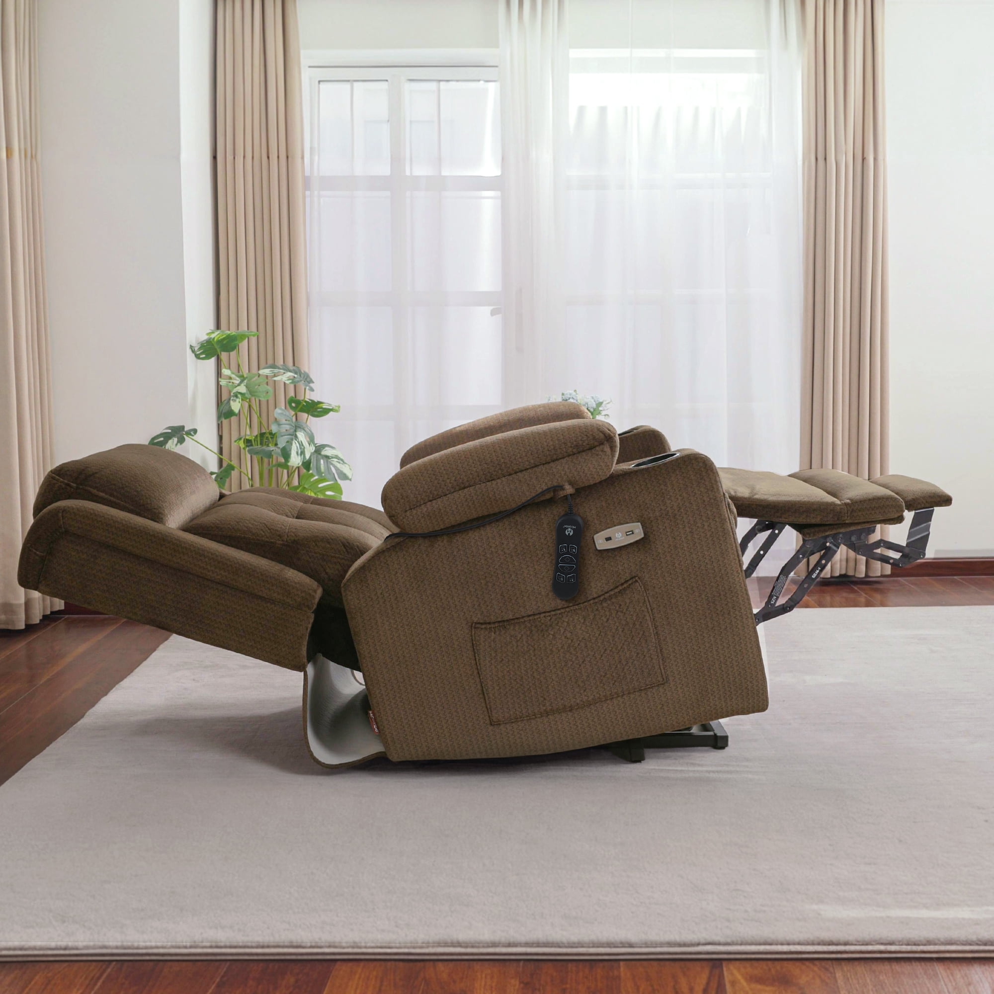MCombo Lay Flat Triple Motor Power Lift Recliner for Big and Tall, Adjustable Headrest, Fabric(Brown)