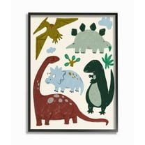 Stupell Industries Colorful Cartoon Dinosaur Friends Kid's Science Illustration Framed Wall Art Design by Daphne Polselli, 11" x 14", Black Framed