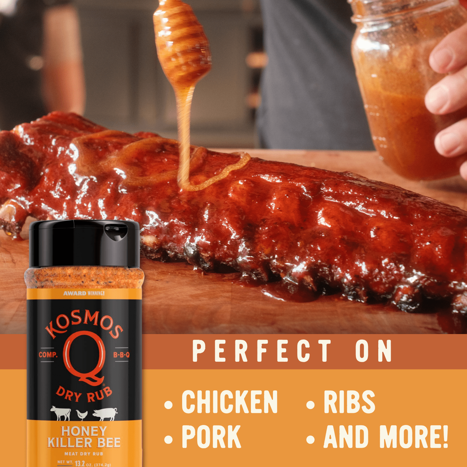 (3 pack) Kosmos Q Honey Killer Bee Dry BBQ Rub and Seasonings for Beef, Chicken & Pork, 13.2 oz