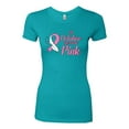 thumbnail image 2 of In October We Wear Pink Awareness Womens Slim Fit Junior Tee, Tahiti Blue, 2XL, 2 of 3