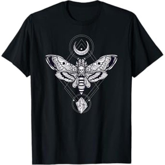 Crystal Moon and Moth Mystic Pagan Skeleton Unisex T-Shirt for Men Women Kids Toddler